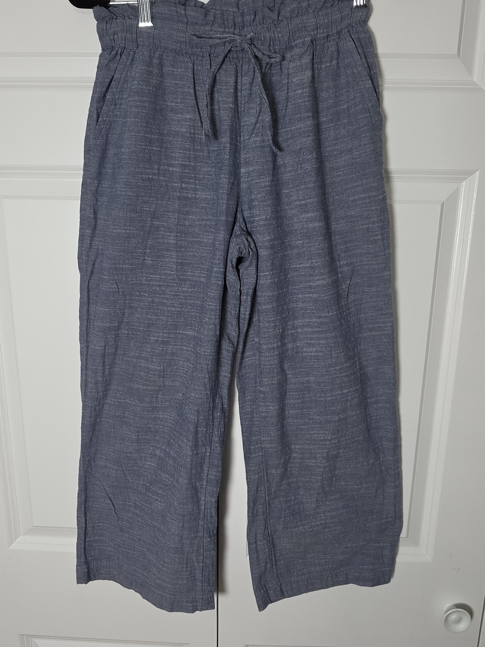 Pact Organic Cotton Chambray Paperbag Wide Leg Pants Blue Size Small